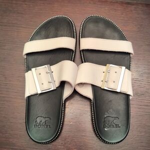 Sorel White Buckle Sandals